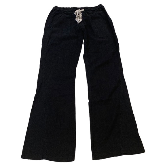 Roxy Black Pants Size M Linen/Viscose 4 Pockets Machine Wash Drawstring at waist - Picture 1 of 12